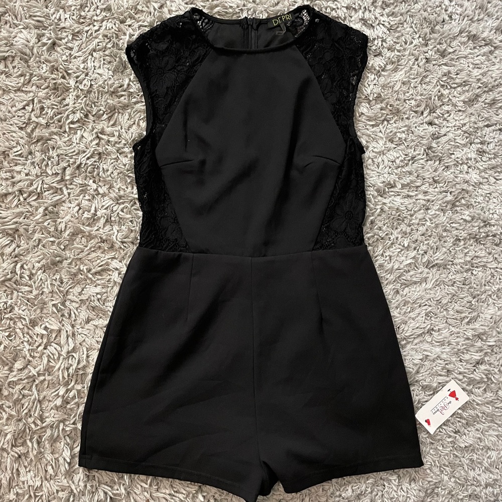 black Shorts Romper with Lace Detailing